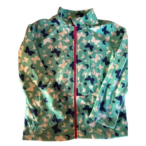Garnet hill teal butterfly zip fleece size  large - Picture 1 of 2